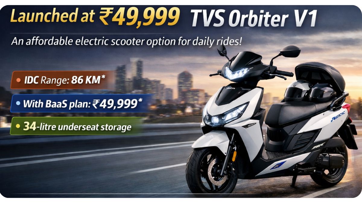 TVS Orbiter V1 Debuts at ₹49,999, Affordable Electric Mobility for Urban Riders