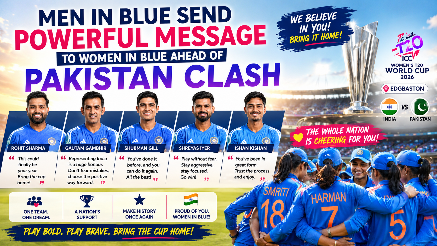 Gill, Gambhir, Iyer Send a Heartwarming Message to Women in Blue Ahead of Pakistan Clash